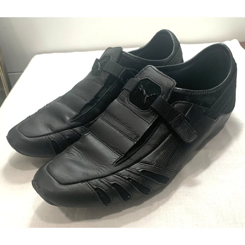 Puma Vedano V Shoes Mens 10 Black Leather Driving Motorsport Sneakers Slip On
